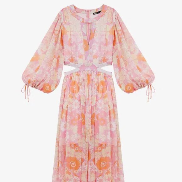 MAJE, Floral Riso Chiffon Dress in Pink, Orange and White (Size 38) - Picture 1 of 6